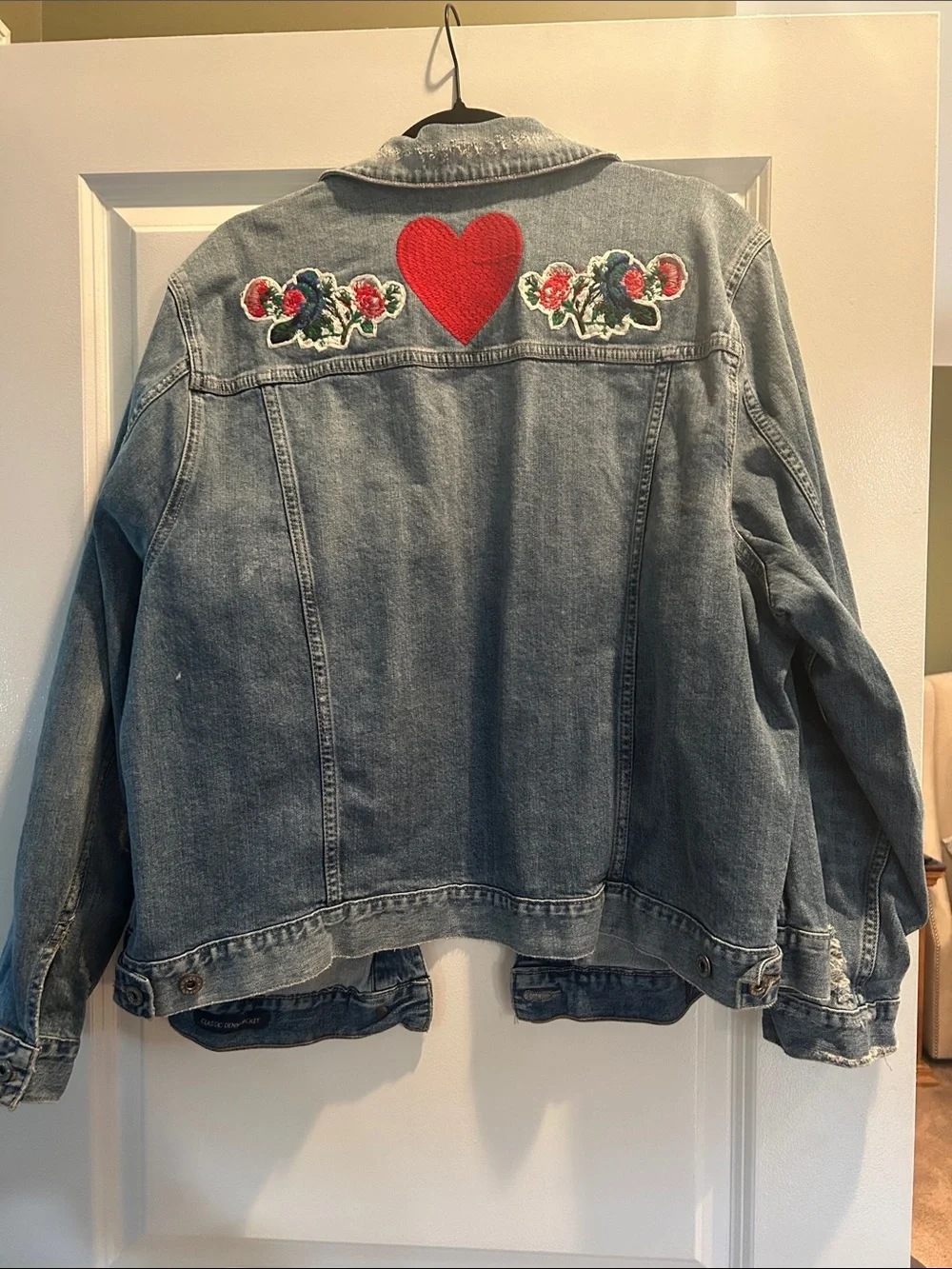 Lucky Brand Light Blue Denim Jacket with Red Heart Patch